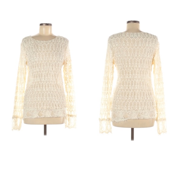 Nightcap Beige Lace Semi Sheer Long Sleeves Top 2 - Picture 1 of 6
